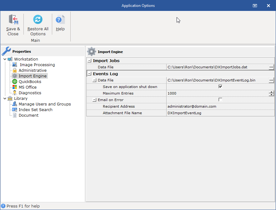 Import Engine Defaults dialog box