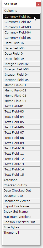 Add fields by dragging the required field up to the Column Header Bar for placement