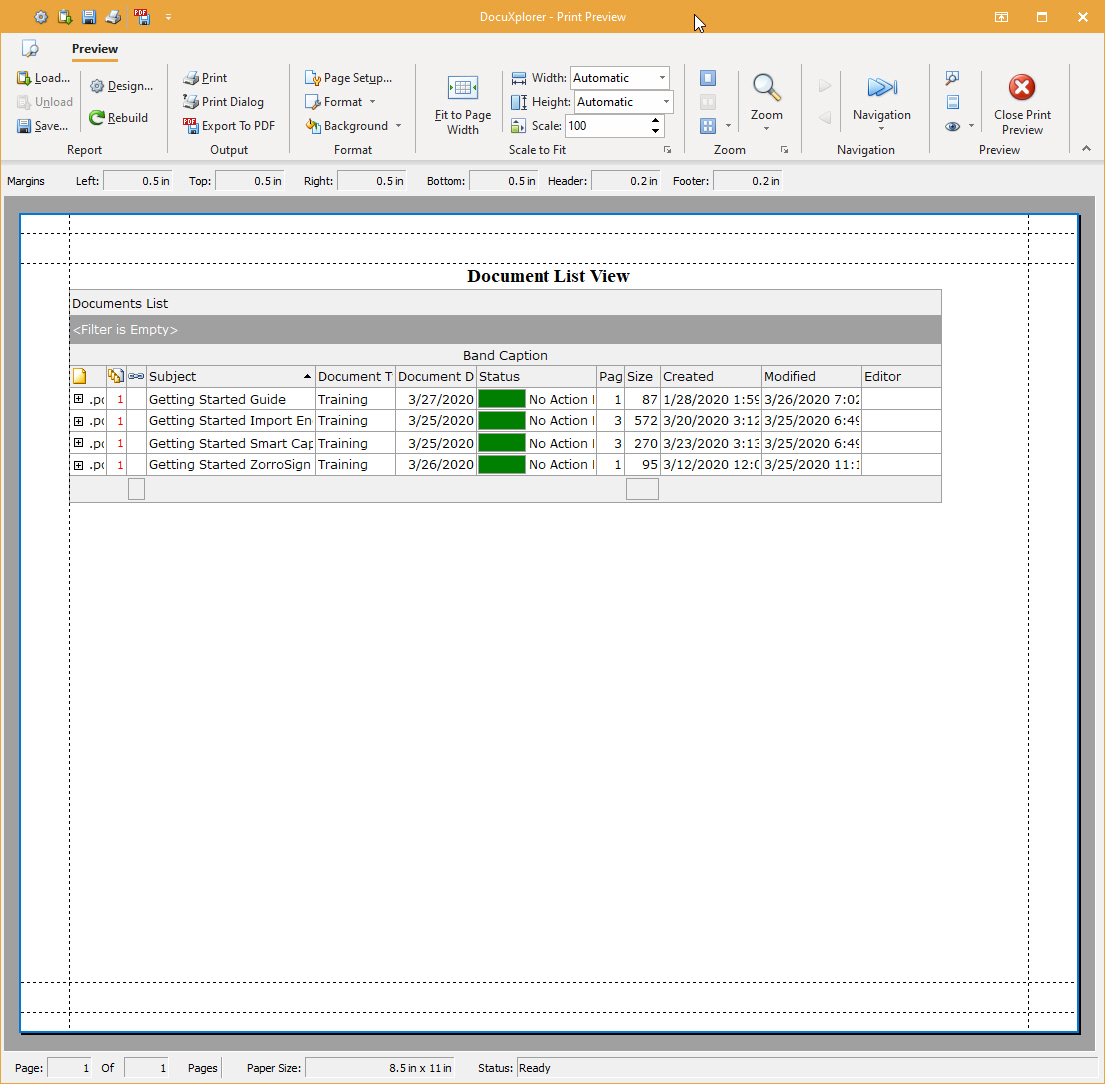 Format reports using the Print Preview Window