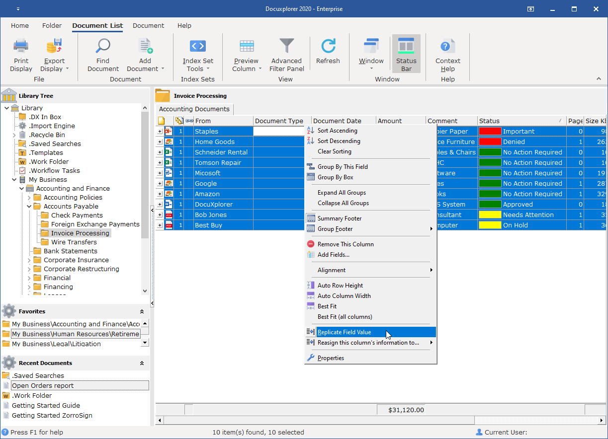 Highlight the document to receive the new value