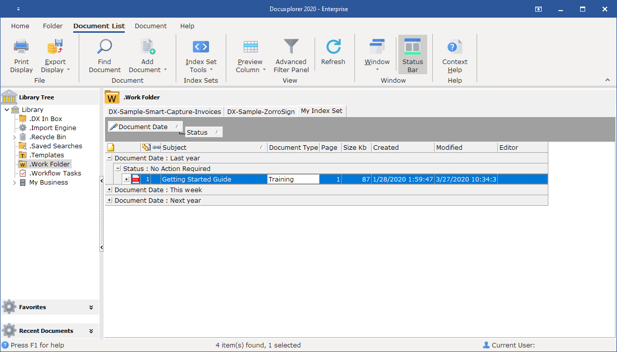 Group by Panel - drag a field off the Column Header Bar and into the Group by Panel to create a grouped display in the Folder Contents List View