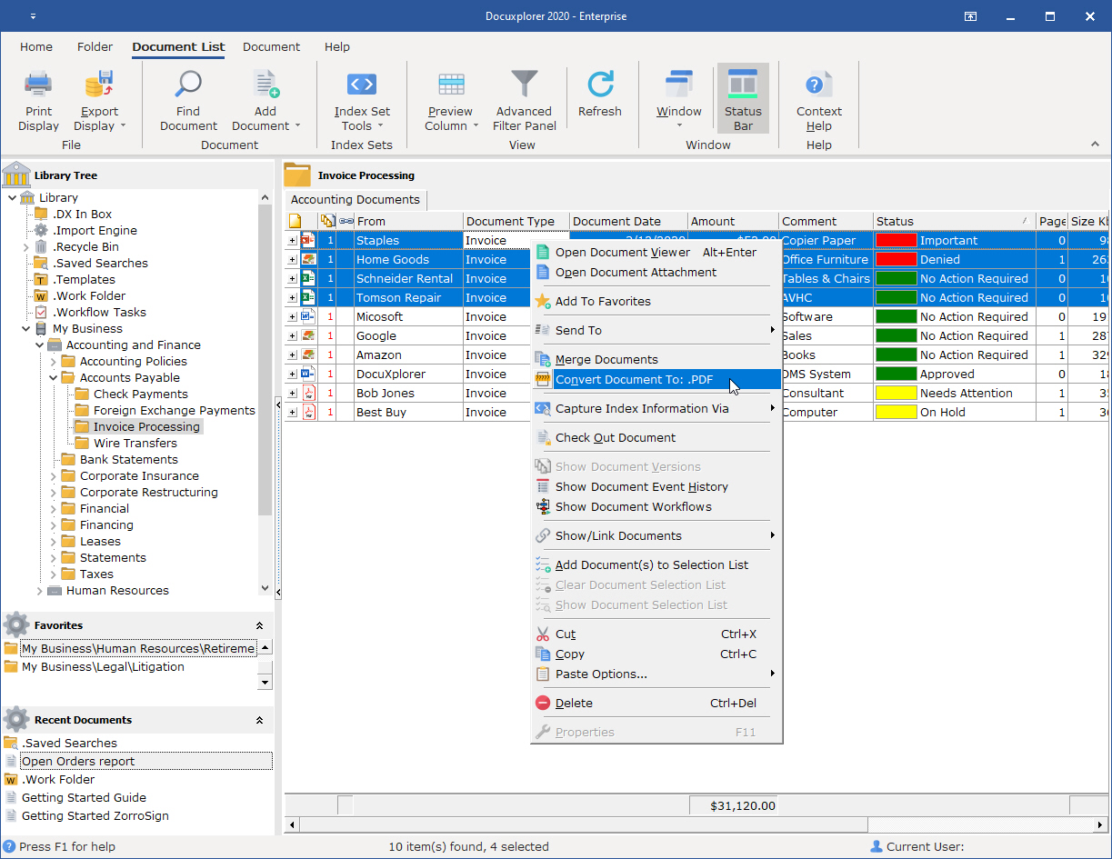 Convert Document to PDF menu item