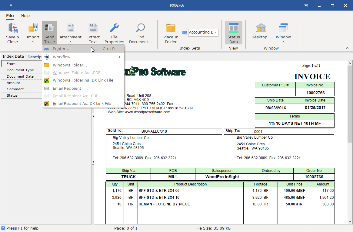 SendTo in the Document Viewer