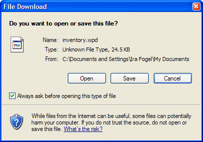 File Download dialog box - choose to Open the document