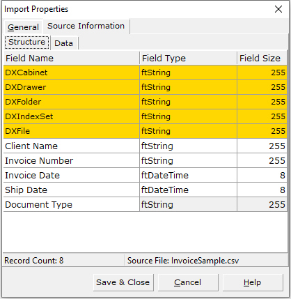 Import Engine Properties Source Information Data