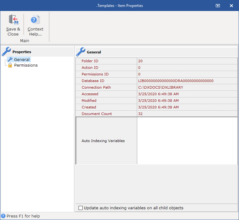 Folder Properties - General properties