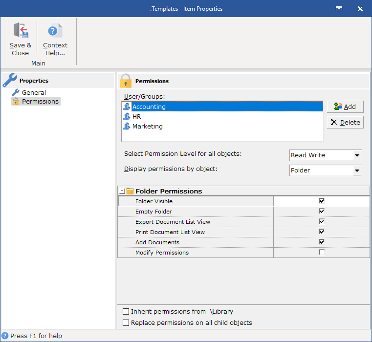 To set permissions for users and groups specific to the Work Folder uncheck the Inherit Permissions From Parent box