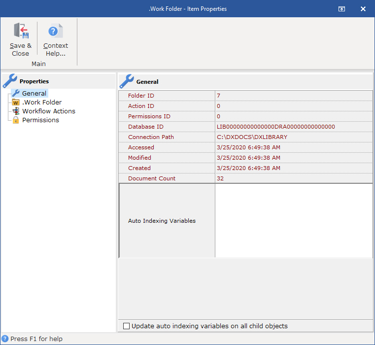 Folder Properties - General properties