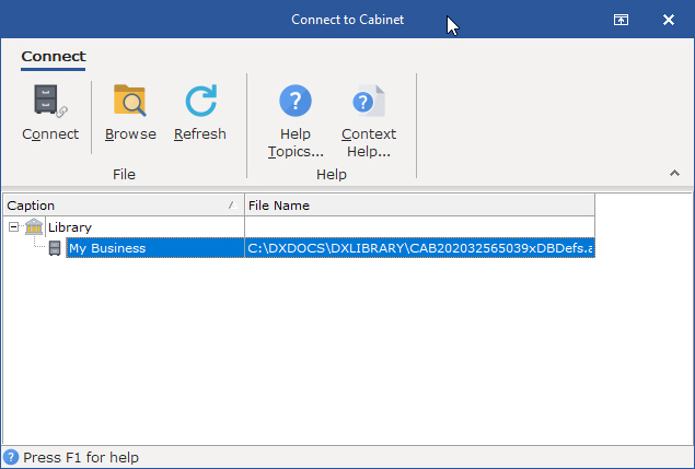 Connect to a disconnected Cabinet by selecting it from the list in the dialog box