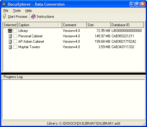 The Data Conversion Ultility Screen is used to convert DX 3 data to DX 4 format