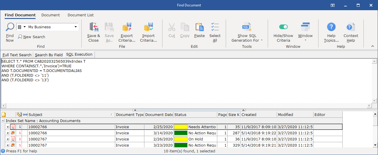 SQL Execution for a Search by Field statement