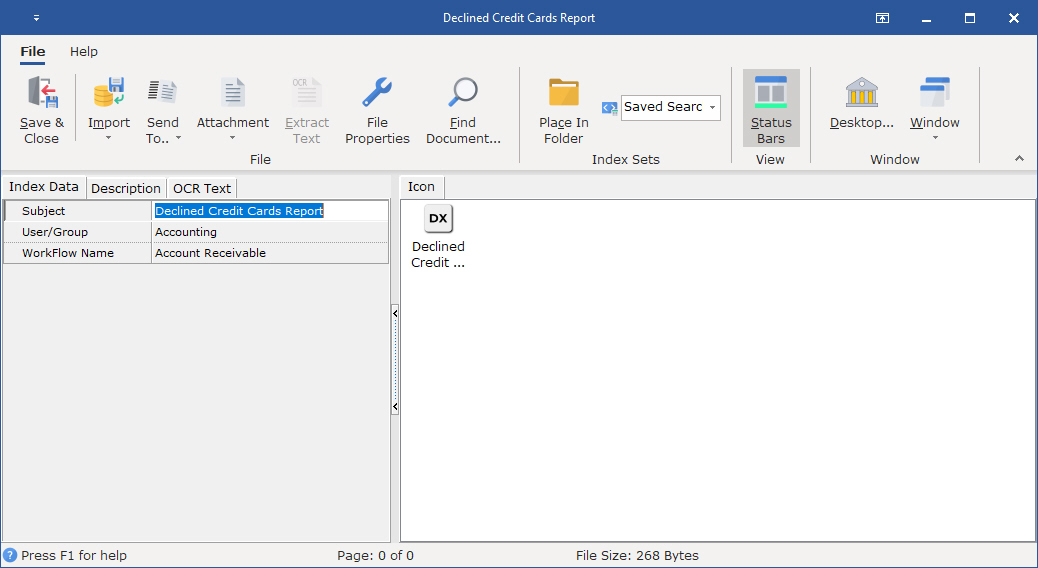 Saved Search Document Index Set