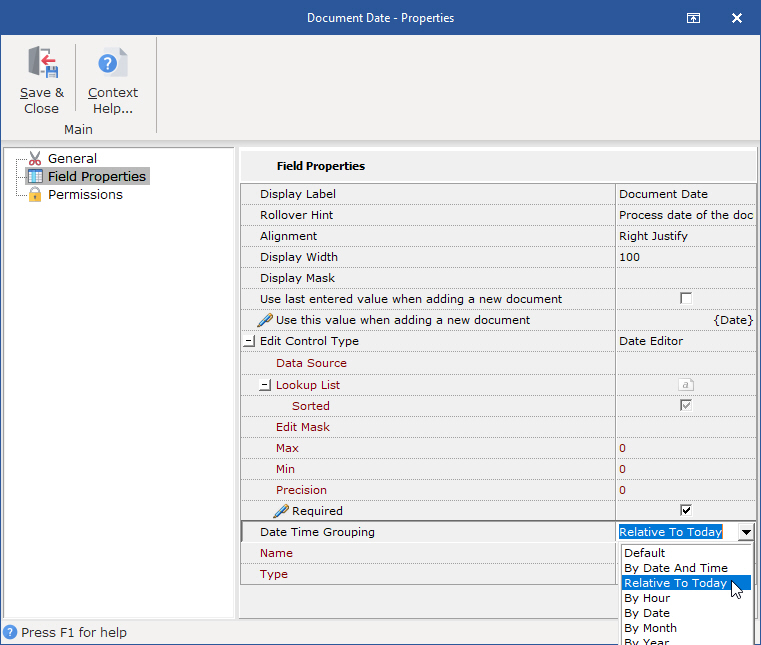 Select from the drop down list to select a grouping methodology