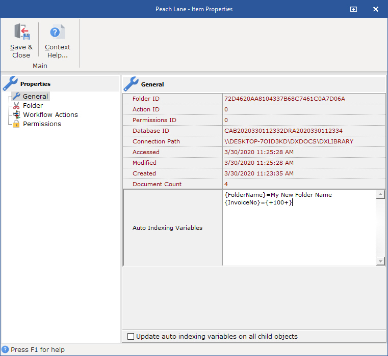 Folder Properties - General properties