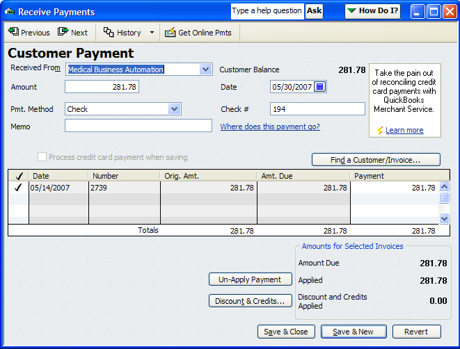 Click Save and New to save the transaction and then click Previous to add a document